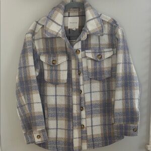 Avec Les Filles Relaxed Fit Lavender Beige Plaid Shacket